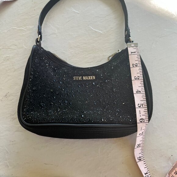 Steve Madden Black Nylon Rhinestone Crystal Baguette Shoulder Bag - Picture 9 of 13